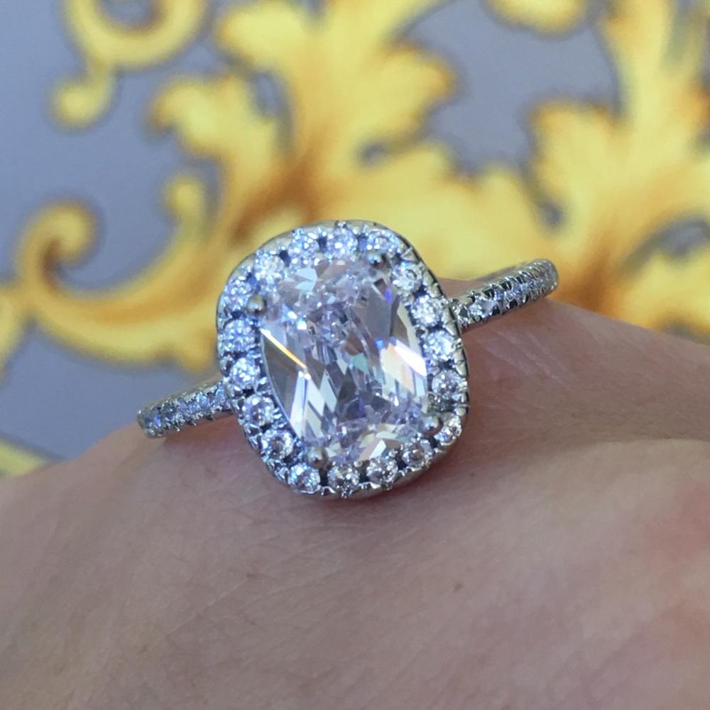 14k white gold engagement halo ring wedding - Picture 7 of 8